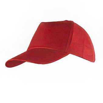 Peaked cap 5-panels plastic snap closure, red