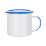 Enamel steel mug for sublimation with blue rim and handle