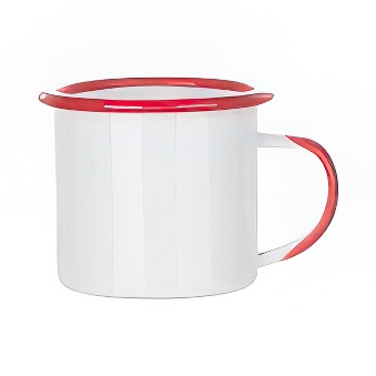 Enamel Steel Sublimation Mug - Red Rim and Handle