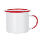 Enamel steel mug for sublimation with red rim and handle