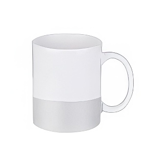 Kubek do sublimacji z brokatowym paskiem, 330 ml, biało-srebrny