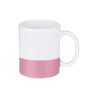 Kubek do sublimacji z brokatowym paskiem, 330 ml, biało-różowy