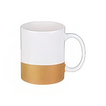 Kubek do sublimacji z brokatowym paskiem, 330 ml, biało-złoty
