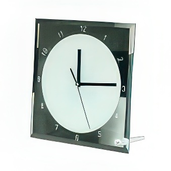 Glass clock, standing for sublimation and engraving - square, white/grey, 20 x 20 cm