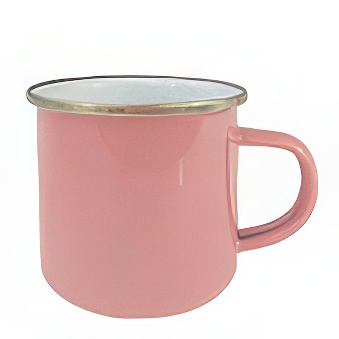 Emaliowany stalowy kubek do sublimacji - srebrny rant, koralowy, 300 ml
