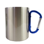 Metal inox mug for sublimation with blue handle carabiner type