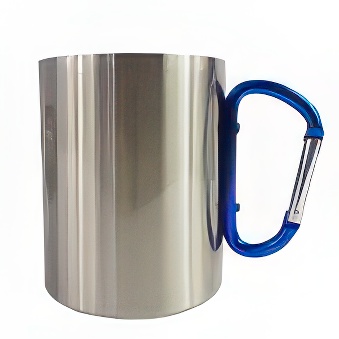 Stainless Steel with Blue Carabiner Handle for Sublimation Mug, Engraving 