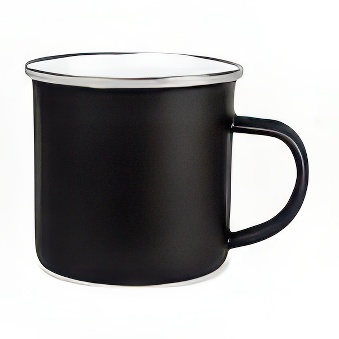 Magiczny kubek emaliowany do sublimacji i graweru zmieniający kolor - srebrny rant, czarny, 300 ml