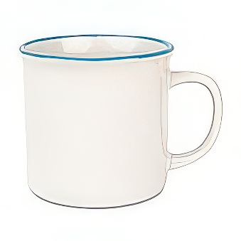 Kubek ceramiczny w stylu retro do sublimacji - biały z niebieskim rantem