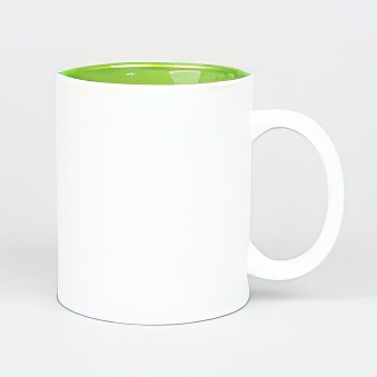 White Mug with Coloured Interior and Laser Engraving, white/light green, 300 ml