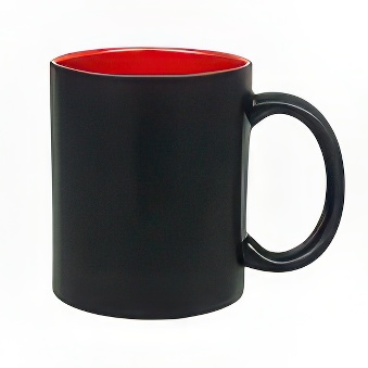 New Black Mug with Coloured Interior and Laser Engraving, black/red, 300 ml