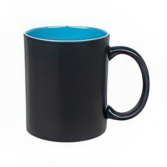 New Black Mug with Coloured Interior and Laser Engraving, black/light blue, 300 ml