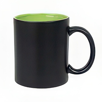 New Black Mug with Coloured Interior and Laser Engraving, black/light green, 300 ml