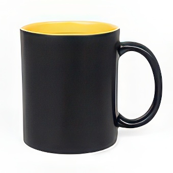 New Black Mug with Coloured Interior and Laser Engraving, black-yellow, 300 ml