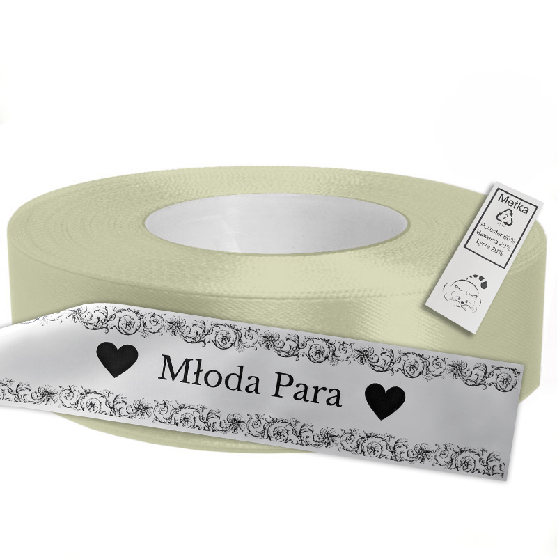 Satin Ribbon for Thermal Transfer DTF Printing, cream colored, 2,5 cm x 50 m