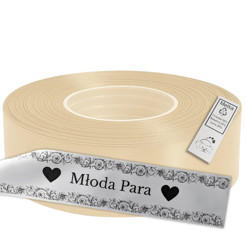 Satin Ribbon for Thermal Transfer DTF Printing, beige, 5 cm x 50 m