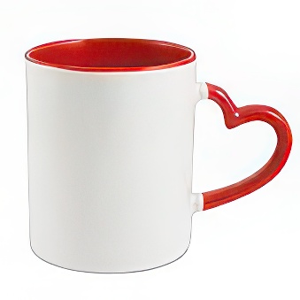 Heart Handle Sublimation Mug with Coloured Inner, red, 330 ml