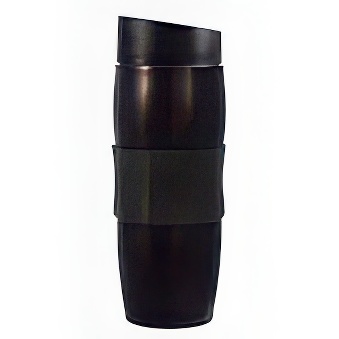 Thermo mug with silicone handle, black, 375 ml