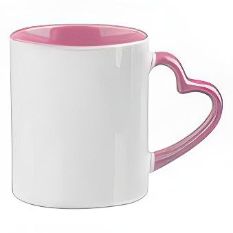 Heart Handle Sublimation Mug with Coloured Inner, pink, 330 ml