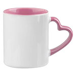 Sublimation mug with colour inside and heart shape handle