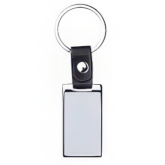 Rectangular keychain with eco-leather clip for printing, 12pcs -  black, 2,5 x 7 cm