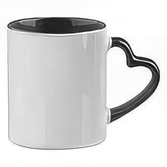 Heart Handle Sublimation Mug with Coloured Inner, black, 330 ml