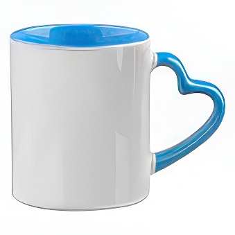 Heart Handle Sublimation Mug with Coloured Inner, blue, 330 ml