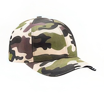 Peaked cap 6-panels with metal clip for Flex and Flock Printing, camouflage