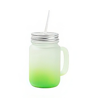 Frosted Glass Mason Jar with Metal Lid and Straw for Sublimation and Engraving, green