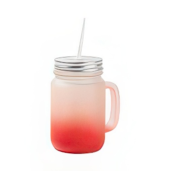 Frosted Glass Mason Jar with Metal Lid and Straw for Sublimation and Engraving, red