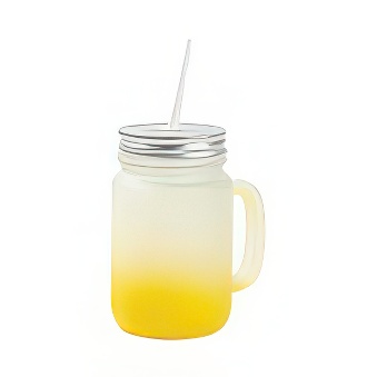 Frosted Glass Mason Jar with Metal Lid and Straw for Sublimation and Engraving, yellow