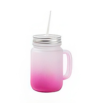 Frosted Glass Mason Jar with Metal Lid and Straw for Sublimation and Engraving, pink