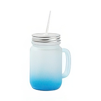 Frosted Glass Mason Jar with Metal Lid and Straw for Sublimation and Engraving, blue