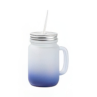 Frosted Glass Mason Jar with Metal Lid and Straw for Sublimation and Engraving, navy blue