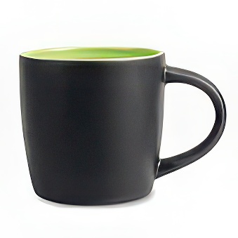 New Black Mug with Coloured Interior and Laser Engraving, black/green, 290 ml
