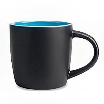 New Black Mug with Coloured Interior and Laser Engraving, black/blue, 290 ml