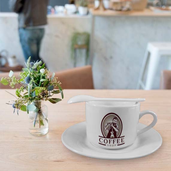 Cup with saucer and spoon for sublimation