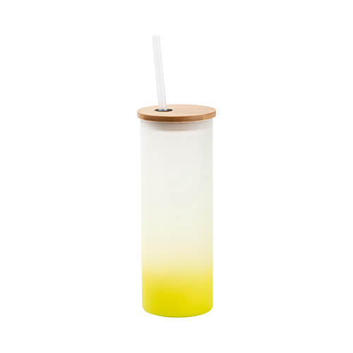 Glass sublimation frosted mug, with a lid and a straw