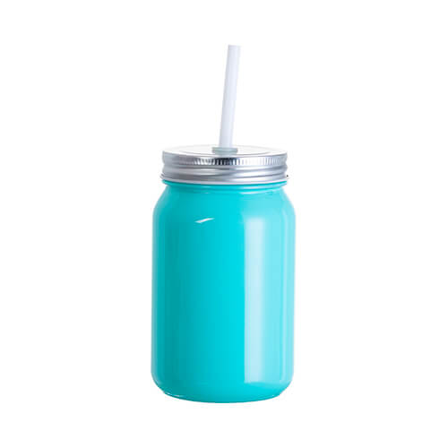 Coloured Glass Mason Jar Mug with Straw for Sublimation and Engraving