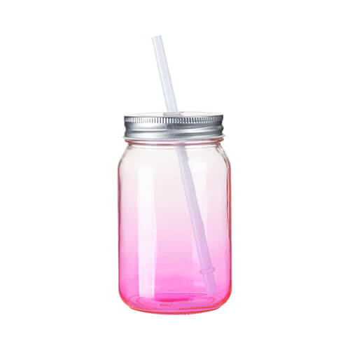 Clear Gradient Glass Mason Jar with Straw for Sublimation and Engraving