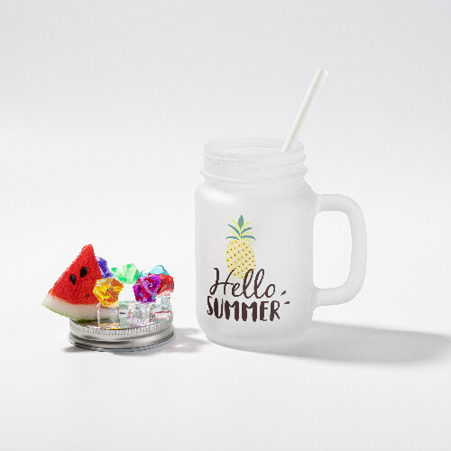 Frosted Glass Mason Jar with Metal Lid and Straw for Sublimation and Engraving