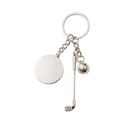 Metal keyring for sublimation with a ball and a golf club