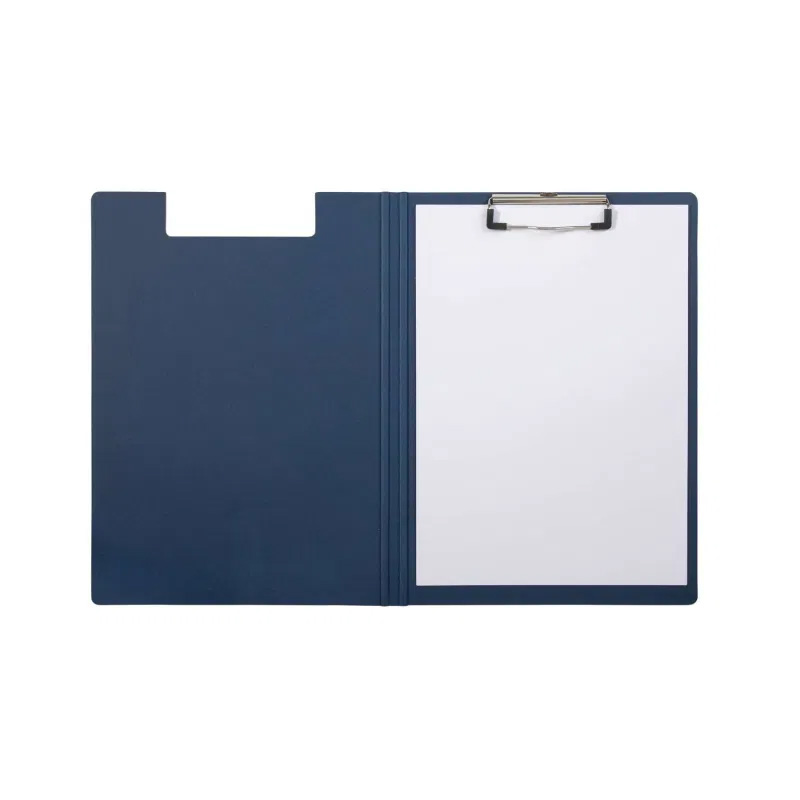 A4 clipboard folder blue ; sturdy cardboard