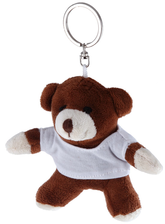 Key ring dark-brown plushy bear with t-shirt for overprint