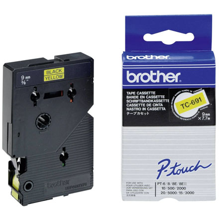 Laminated Black on Yellow (9 mm) Brother P-touch TC-691 Original