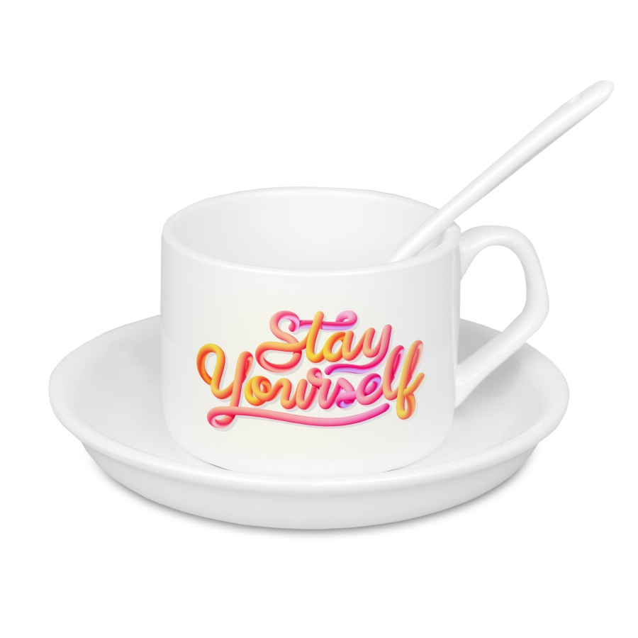 Cup for sublimation with saucer and spoon