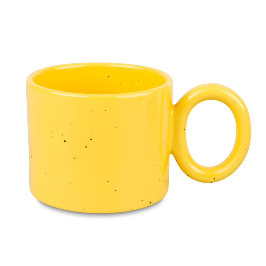 Wide sublimation mug with a dot effect and a round handle - yellow