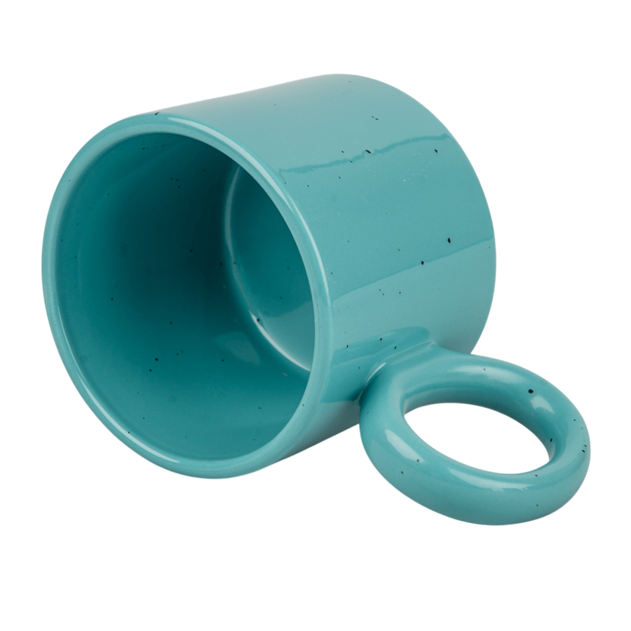 Wide sublimation mug with a dot effect and a round handle - blue