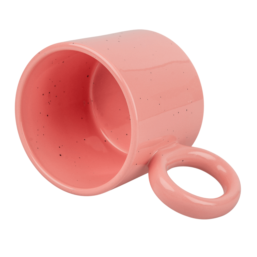 Wide sublimation mug with a dot effect and a round handle - pink