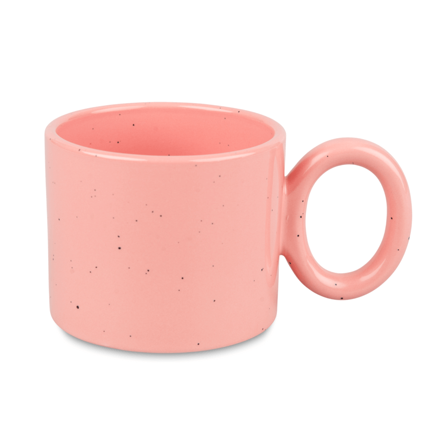 Wide sublimation mug with a dot effect and a round handle - pink